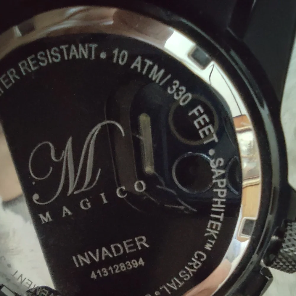 Magico Invader Mens Watch Silver Dial Swiss Made Black Silicone 413128394 100M